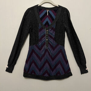 Free People Womens Pullover Cotton Wool Blend Multi Color Sweater‎ Sz. M